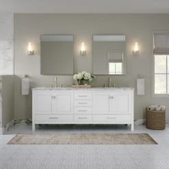 MOD The Kennedy Bathroom Vanity, Double Sink, 84", White, Freestanding