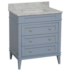 Kitchen Bath Collection Eleanor 30" Bathroom Vanity, Powder Blue, Carrara Marble Top