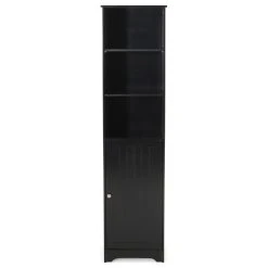 GDFStudio Lauren Modern Free Standing Bathroom Linen Tower Storage Cabinet, Black