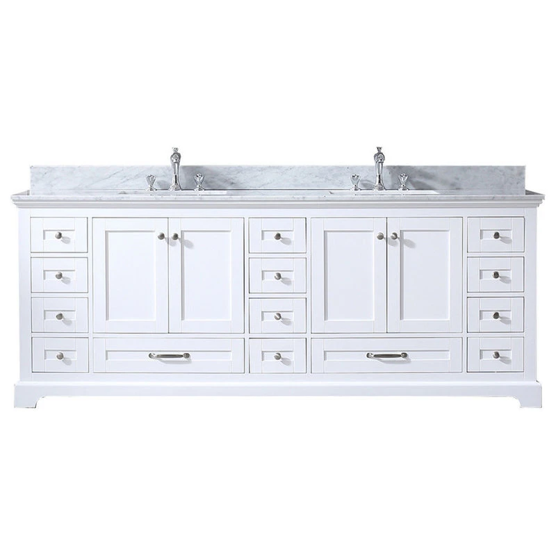 Lexora Dukes Bath Vanity, White, 84", Marble Top, Vanity, Countertop, And Sink 4 Lexora Dukes Bath Vanity, White, 84", Marble Top, Vanity, Countertop, And Sink - Image 2
