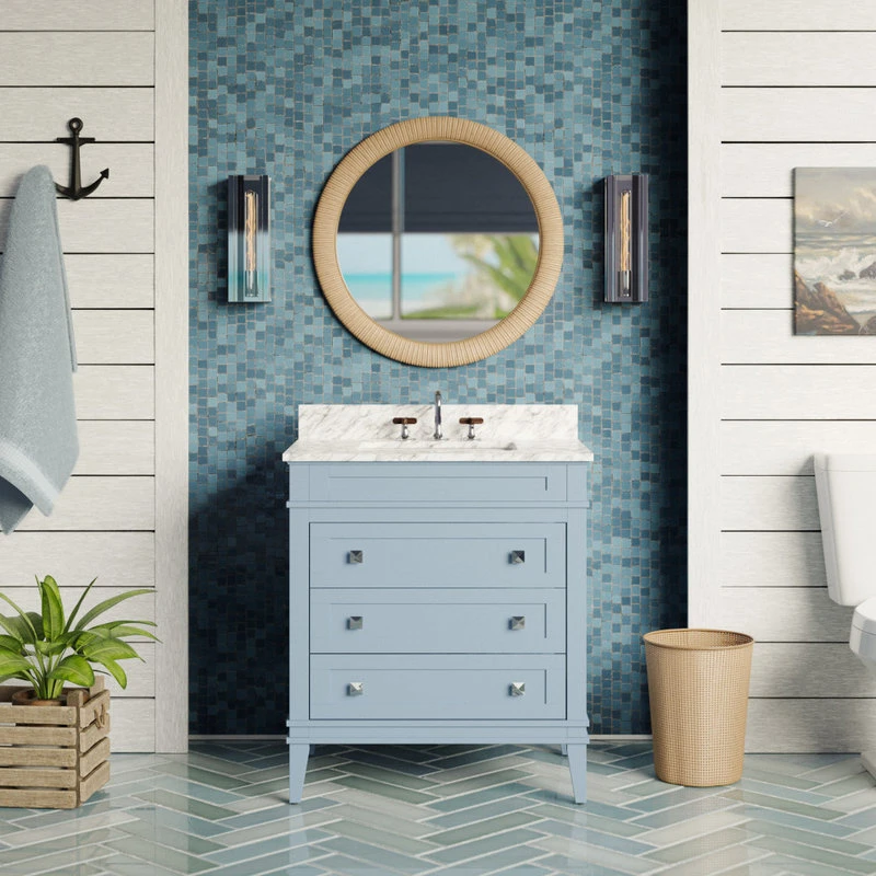 Kitchen Bath Collection Eleanor 30" Bathroom Vanity, Powder Blue, Carrara Marble Top 4 Kitchen Bath Collection Eleanor 30" Bathroom Vanity, Powder Blue, Carrara Marble Top - Image 2