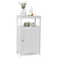 Costway Bathroom Floor Cabinet Single Door Storage Cupboard W/ Adjustable Shelf
