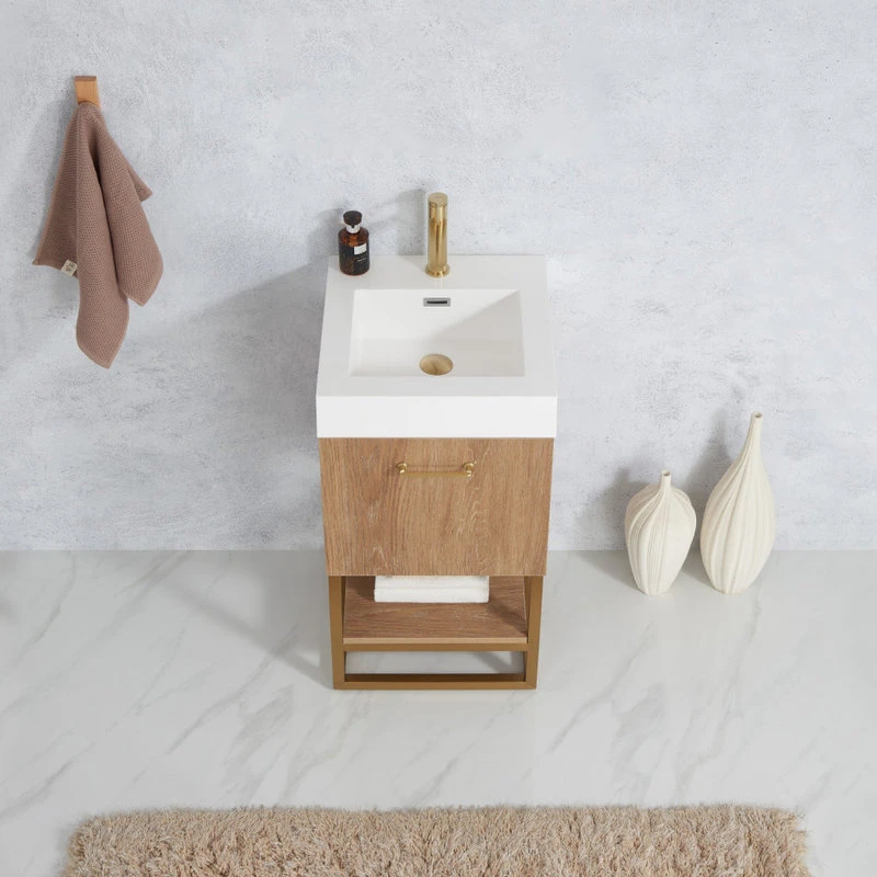 Vinnova Alistair 18" Single Bathroom Vanity In North American Oak With Vibrant White Stone Top 6 Vinnova Alistair 18" Single Bathroom Vanity In North American Oak With Vibrant White Stone Top - Image 4