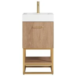 Vinnova Alistair 18" Single Bathroom Vanity In North American Oak With Vibrant White Stone Top