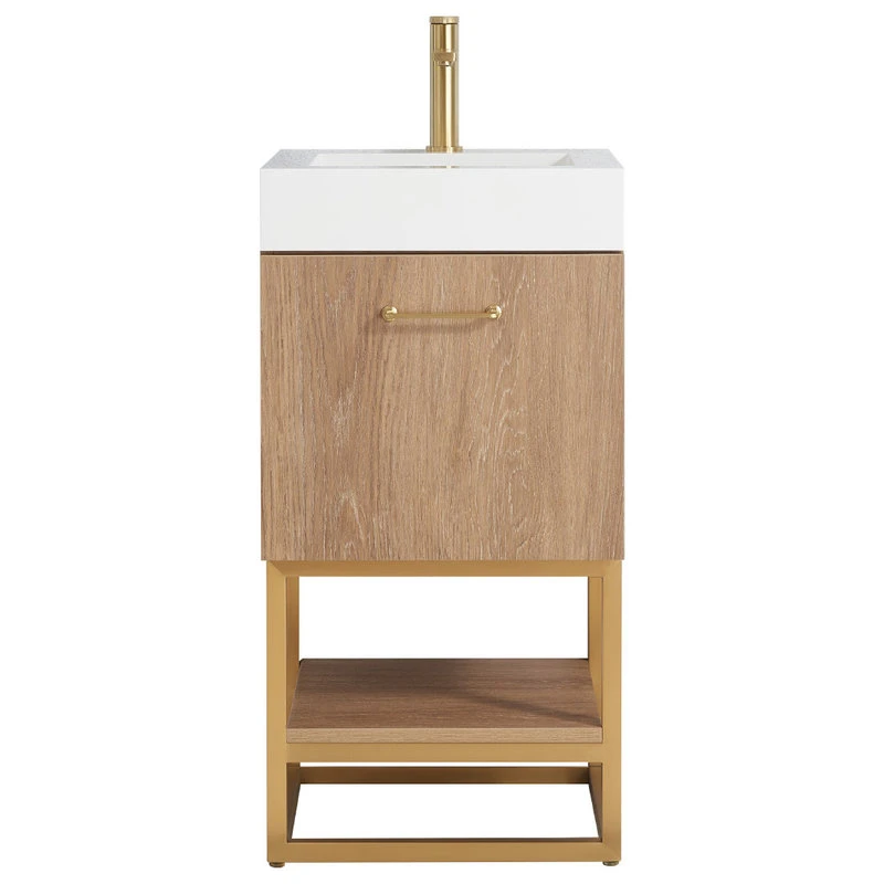 Vinnova Alistair 18" Single Bathroom Vanity In North American Oak With Vibrant White Stone Top 3 Vinnova Alistair 18" Single Bathroom Vanity In North American Oak With Vibrant White Stone Top