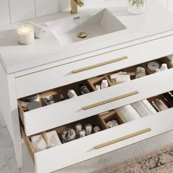 MOD Celios Bathroom Vanity, Single Sink, 48", White With Brass Trim, Freestanding -Kraus Shop 193124e203d05700 8453 w800 h800 b0 p0