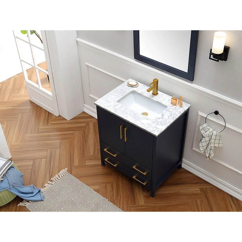 Legion Furniture Looking Glass 30" Single Bathroom Vanity In Blue With White Carrara Marble Top With Mirror 6 Legion Furniture Looking Glass 30" Single Bathroom Vanity In Blue With White Carrara Marble Top With Mirror - Image 4