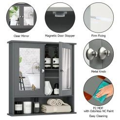 Costway Wall Mount Mirror Cabinet Grey -Kraus Shop 1af140af00c1f607 5066 w800 h800 b1 p0