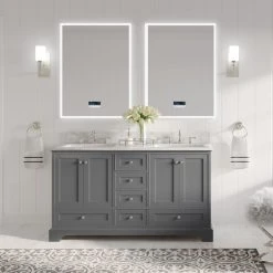 MOD Cascade Bath Vanity, Sapphire Gray, 60", Brushed Nickel Hardware, Double, Freestanding