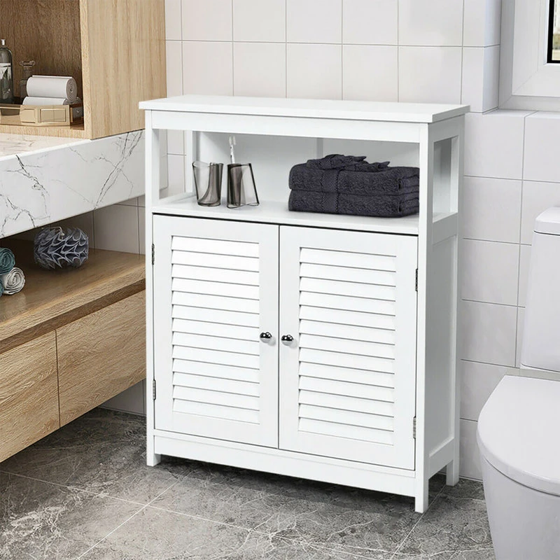Costway Bathroom Wood Storage Cabinet W/ Double Shutter Door 4 Costway Bathroom Wood Storage Cabinet W/ Double Shutter Door - Image 2