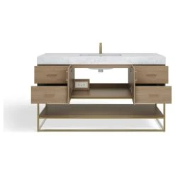 MOD Bahia Bath Vanity, Oak, 60", Brushed Gold Hardware, Single, Freestanding -Kraus Shop 2481385c03acb064 1946 w800 h800 b1 p0