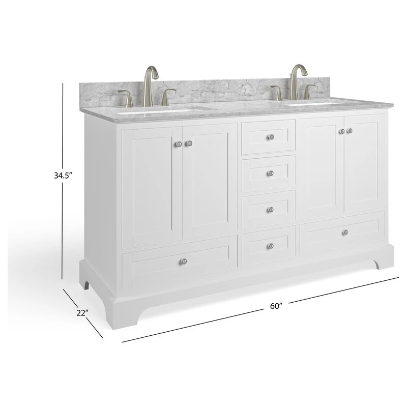MOD Cascade Bath Vanity, White, 60", Brushed Nickel Hardware, Double, Freestanding 10 MOD Cascade Bath Vanity, White, 60", Brushed Nickel Hardware, Double, Freestanding - Image 8
