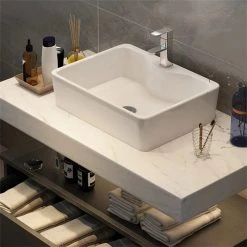 HOMARY Modern Floating Wall Mounted Bathroom Vanity Sink Set Faux Mable Top&Vessel Sink -Kraus Shop 2841d867037ee395 7861 w800 h800 b0 p0