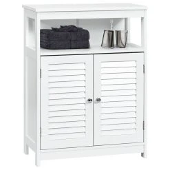 Costway Bathroom Wood Storage Cabinet W/ Double Shutter Door