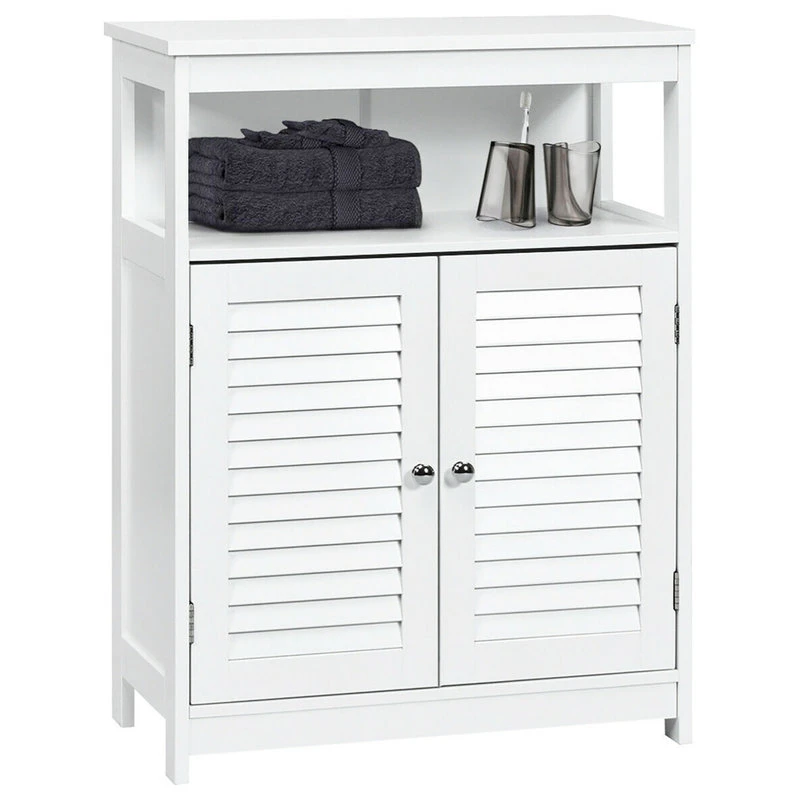 Costway Bathroom Wood Storage Cabinet W/ Double Shutter Door 3 Costway Bathroom Wood Storage Cabinet W/ Double Shutter Door