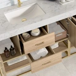 MOD Bahia Bath Vanity, Oak, 84", Brushed Gold Hardware, Double, Freestanding -Kraus Shop 2981ecc903c743a9 6743 w800 h800 b0 p0