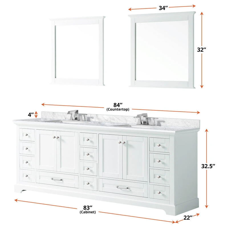 Lexora Dukes Bath Vanity, White, 84", Marble Top, Vanity, Countertop, And Sink 7 Lexora Dukes Bath Vanity, White, 84", Marble Top, Vanity, Countertop, And Sink - Image 5