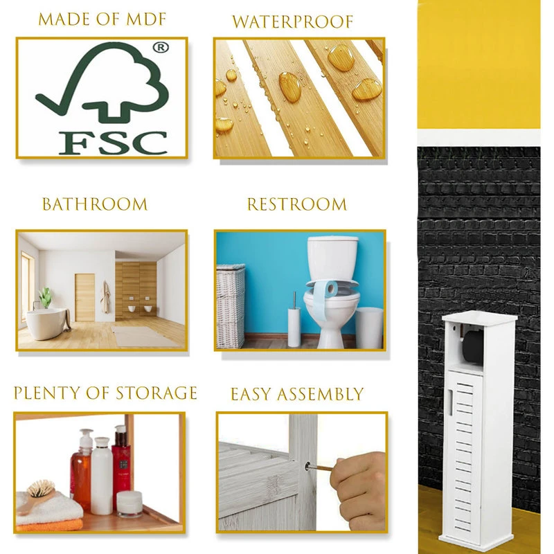 EVIDECO 2 In 1 Toilet Roll Holder And Storage Unit Cabinet, Miami White 5 EVIDECO 2 In 1 Toilet Roll Holder And Storage Unit Cabinet, Miami White - Image 3