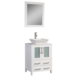 Vanity Art LLC Vanity Art Vanity Set With Vessel Sink, White, 24", Standard Mirror