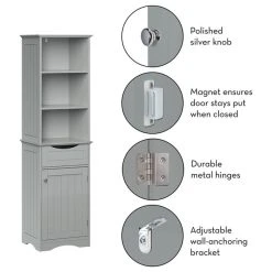 RiverRidge Home RiverRidge Ashland Tall Transitional Wood Cabinet With 3 Open Shelves In Gray -Kraus Shop 4021e6240396d0a6 1068 w800 h800 b1 p0