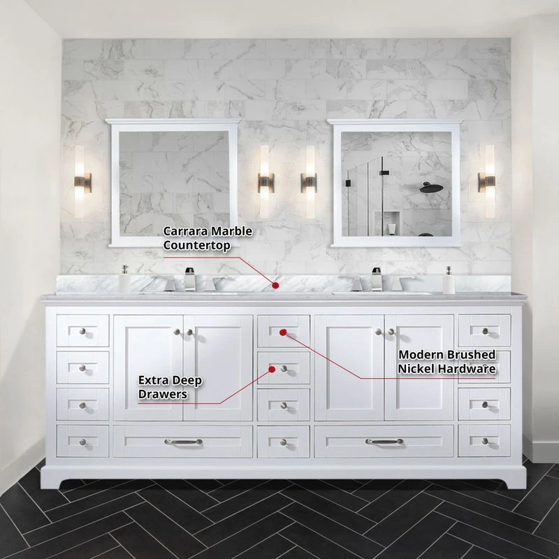 Lexora Dukes Bath Vanity, White, 84", Marble Top, Vanity, Countertop, And Sink 8 Lexora Dukes Bath Vanity, White, 84", Marble Top, Vanity, Countertop, And Sink - Image 6