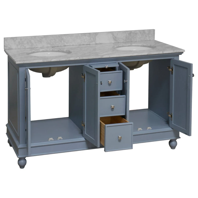 Kitchen Bath Collection Bella 60" Bathroom Vanity, Powder Blue, Carrara Marble, Double Vanity 5 Kitchen Bath Collection Bella 60" Bathroom Vanity, Powder Blue, Carrara Marble, Double Vanity - Image 3