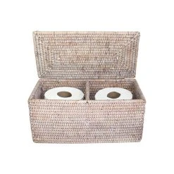 Matahari Incorporated White Rattan Double Toilet Paper Holder