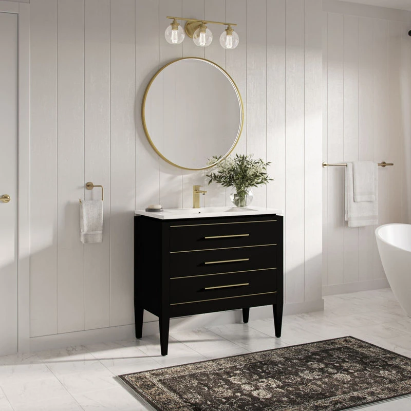 MOD Celios Bathroom Vanity, Single Sink, 36", Black With Brass Trim, Freestanding 4 MOD Celios Bathroom Vanity, Single Sink, 36", Black With Brass Trim, Freestanding - Image 2