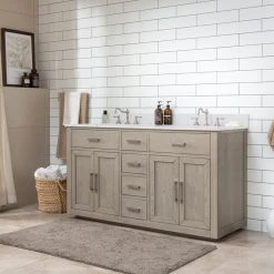 Urban Furnishing Grace 60" Double Bathroom Vanity In Rich Antique Gray Oak With Carrara White Quartz Top -Kraus Shop 4f21009000188650 8688 w800 h800 b0 p0