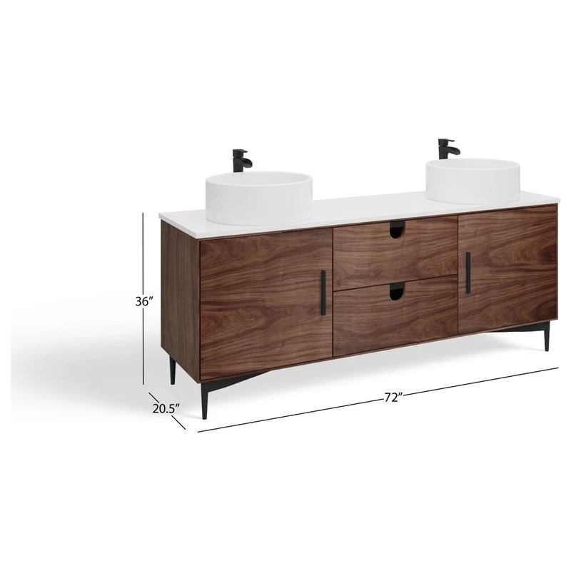 MOD Newton Bath Vanity, Walnut, 72", Double Sink, Freestanding 10 MOD Newton Bath Vanity, Walnut, 72", Double Sink, Freestanding - Image 8