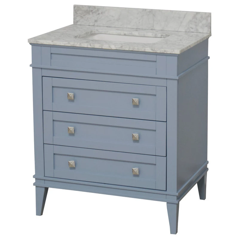 Kitchen Bath Collection Eleanor 30" Bathroom Vanity, Powder Blue, Carrara Marble Top 6 Kitchen Bath Collection Eleanor 30" Bathroom Vanity, Powder Blue, Carrara Marble Top - Image 4