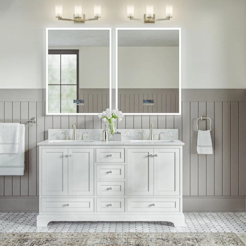 MOD Cascade Bath Vanity, White, 60", Brushed Nickel Hardware, Double, Freestanding 3 MOD Cascade Bath Vanity, White, 60", Brushed Nickel Hardware, Double, Freestanding