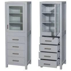 Wyndham Collection Sheffield 24" Linen Tower, Gray, Shelved Cabinet Storage, 4 Drawers -Kraus Shop 5b51f917003ebde9 8270 w800 h800 b1 p0