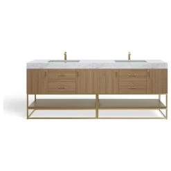 MOD Bahia Bath Vanity, Oak, 84", Brushed Gold Hardware, Double, Freestanding -Kraus Shop 5bb1db1f03c743b0 6743 w800 h800 b1 p0