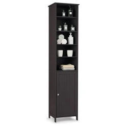 Costway 72'' Bathroom Floor Storage Cabinet Freestand Shelving Display Brown