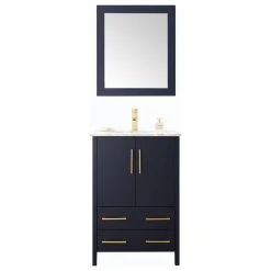 Legion Furniture Solid Wood Lacquer Vanity With Mirror & Gold Handles, 24"