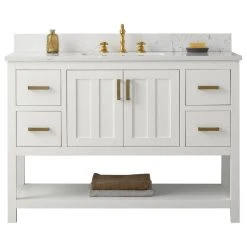 Urban Furnishing Henry Bathroom Sink Vanity Set, Carrara White Quartz Top, Base: White, 48"