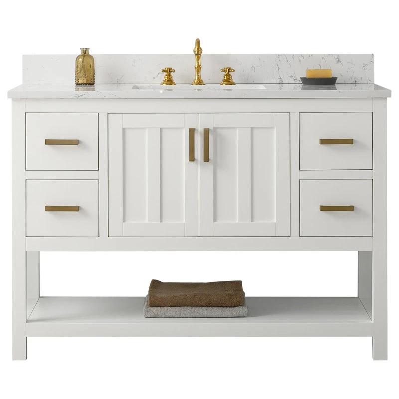 Urban Furnishing Henry Bathroom Sink Vanity Set, Carrara White Quartz Top, Base: White, 48" 3 Urban Furnishing Henry Bathroom Sink Vanity Set, Carrara White Quartz Top, Base: White, 48"