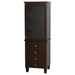 Wyndham Collection Acclaim Bathroom Linen Tower In Espresso With Cabinet Storage & 4 Drawers