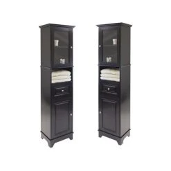 Home Square 2 Piece Tall Bathroom Cabinet Set In Black