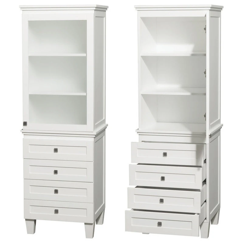 Wyndham Collection Acclaim Bathroom Linen Tower, White, Shelved Cabinet Storage, 4 Drawers 5 Wyndham Collection Acclaim Bathroom Linen Tower, White, Shelved Cabinet Storage, 4 Drawers - Image 3