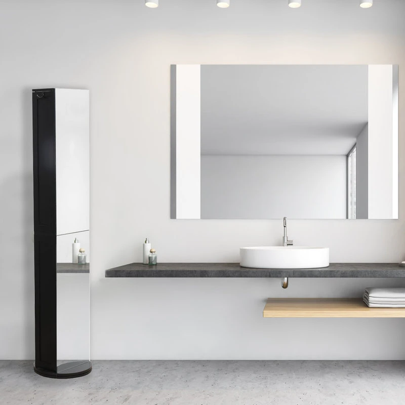 EVIDECO Swivel Storage Tower Cabinet Organizer Linen Full Length Mirror 6 ShelvES, Black And Bamboo 6 EVIDECO Swivel Storage Tower Cabinet Organizer Linen Full Length Mirror 6 ShelvES, Black And Bamboo - Image 4