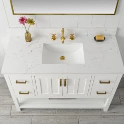 Urban Furnishing Henry Bathroom Sink Vanity Set, Carrara White Quartz Top, Base: White, 48" 21 Urban Furnishing Henry Bathroom Sink Vanity Set, Carrara White Quartz Top, Base: White, 48" -Kraus Shop 65c1b18f02619829 6437 w800 h800 b0 p0