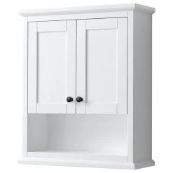 Wyndham Collection Avery Over-the-Toilet Wall-Mounted Storage Cabinet, White With Black Trim