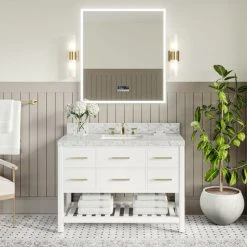 MOD Arcadia Bath Vanity, White, 48", Gold Hardware, Single, Freestanding