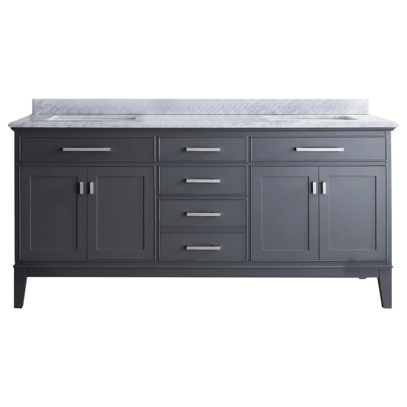 Ari Kitchen & Bath Danny 72" Double Bathroom Vanity In Maple Gray With Italian Carrara Marble Top 3 Ari Kitchen & Bath Danny 72" Double Bathroom Vanity In Maple Gray With Italian Carrara Marble Top