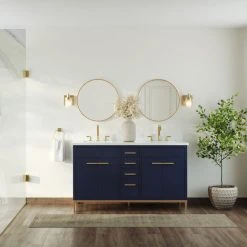 MOD The Wimberley Bathroom Vanity, Double Sink, 60", Navy Blue, Freestanding