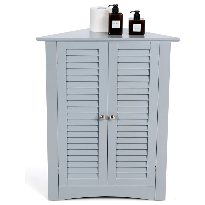 Costway Corner Storage Cabinet Freestanding Floor Cabinet Bathroom W/ Shutter Door Grey 3 Costway Corner Storage Cabinet Freestanding Floor Cabinet Bathroom W/ Shutter Door Grey