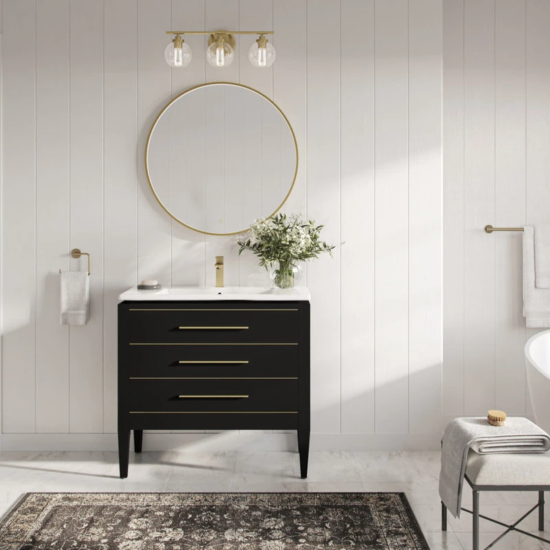 MOD Celios Bathroom Vanity, Single Sink, 36", Black With Brass Trim, Freestanding 5 MOD Celios Bathroom Vanity, Single Sink, 36", Black With Brass Trim, Freestanding - Image 3