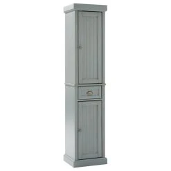 Crosley Furniture Seaside Tall Coastal Wooden Linen Cabinet In Distressed Gray